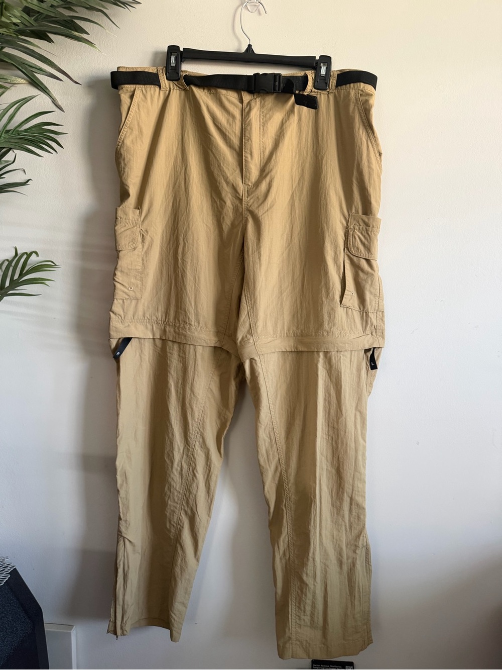 Magellan outdoors Men's Convertible Tan Cargo Pants with Integrated Belt